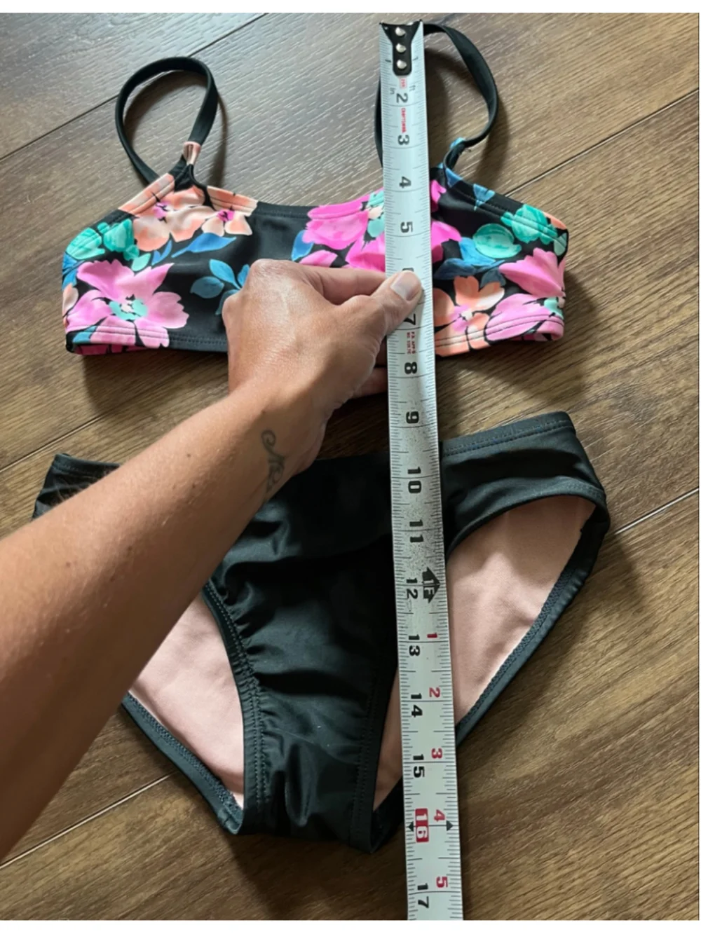 Girls Art Class Floral Bikini Swimsuit Green Pink Size S (6/7)